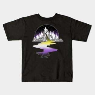 Nonbinary Flag Mountain River Kids T-Shirt
